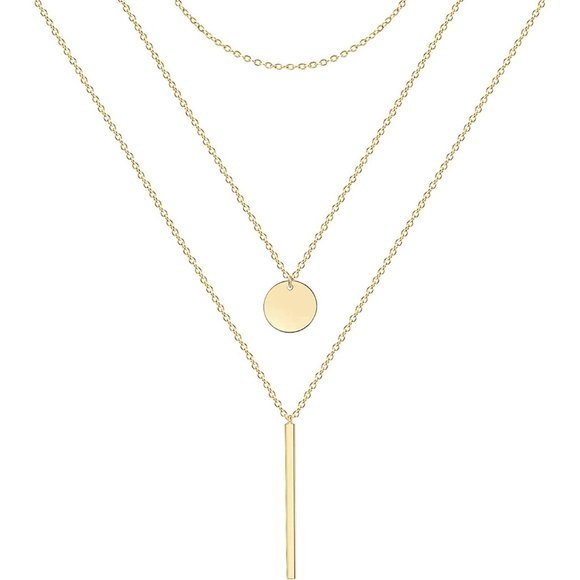 Layered Necklace Dainty Disc Chokers Necklace 14K Real Gold Plated Layering